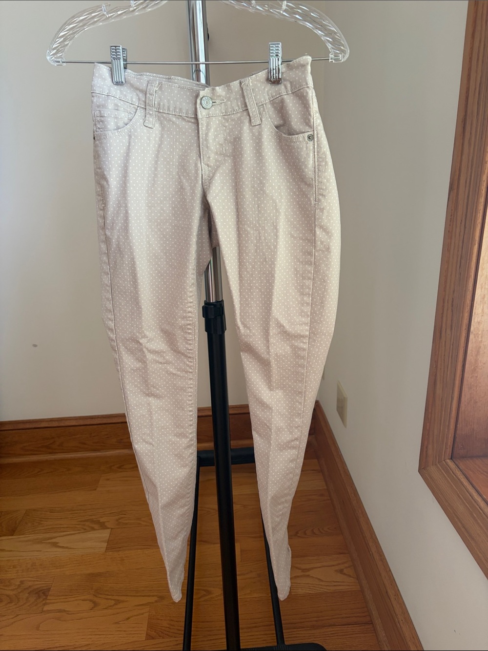 Old Navy Tan RockStar Skinny Pants with White Dots